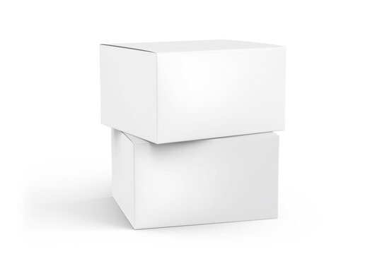 White Cardboard Paper Box Studio Mockup Front View 3D Illustration