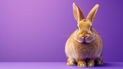 A sweet Easter bunny takes center stage against a vibrant purple background.
