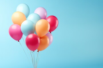 colorful balloons on a blue background, with space for text