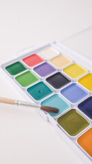 Artistic paints for drawing, gouache acrylic paints for painting, teaching drawing close-up