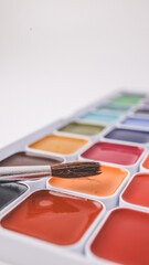 Artistic paints for drawing, gouache acrylic paints for painting, teaching drawing close-up