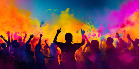 Fototapeta na wymiar Illustration of a crowd of people at colorful holi festival celebration 