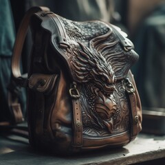 Beautiful dragon art leather backpack bad pictures