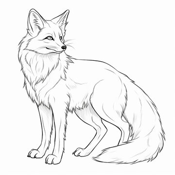 Beautiful drawing line art fox illustration white background