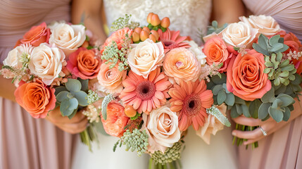 Obraz premium The wedding bouquet on the table is an exquisite and elegant accessory that adds luxury and romance to the wedding space.
