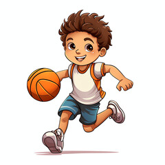 Cute boy are playing basketball