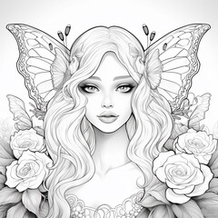 Fototapeta premium Beautiful fairy line art coloring drawing illustration image