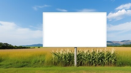 Beautiful field white blank advertising billboard mockup wallpaper