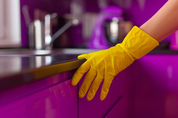 Household Moments: Vibrant Yellow and Violet Kitchen Tasks