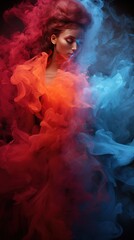 Smoke with red colour in left and blue colour right UHD wallpaper
