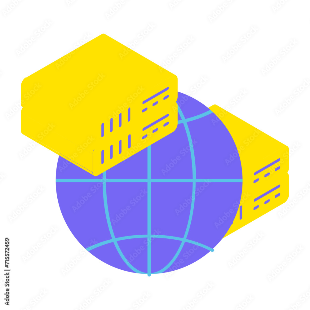 Poster server location isometric concept, vpn geo-location vector icon design, big data symbol, business in