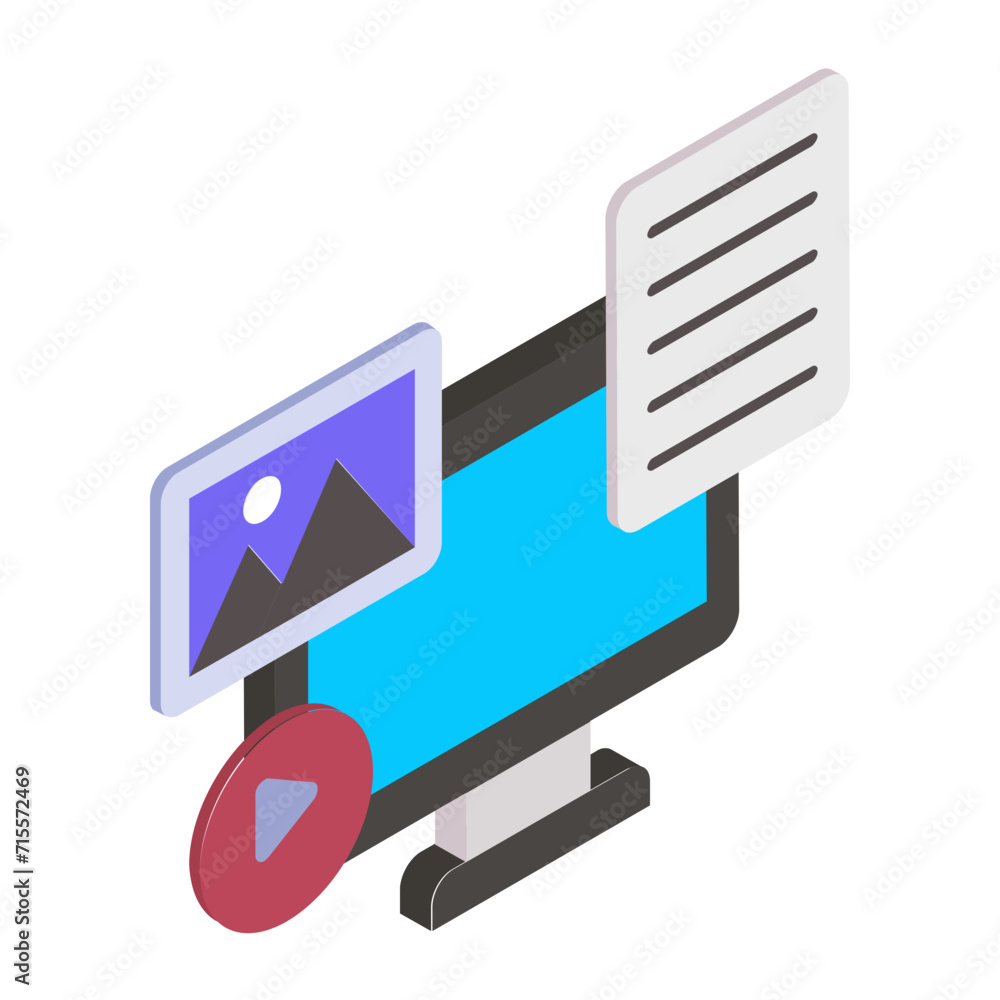 Aufkleber digital media server isometric concept vector icon design, big data symbol, business intelligence si