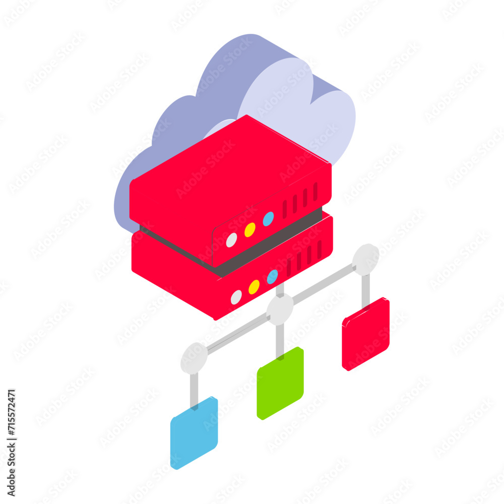 Aufkleber cloud computer with their nodes isometric concept, remote storage devices vector icon design, big da
