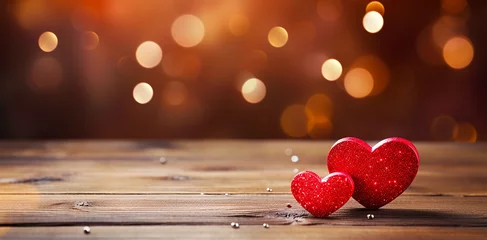Fotobehang valentine day hearts on wooden with bokeh background, Happy St Valentines Day, Mothers Day, birthday concept. © Birol Dincer 