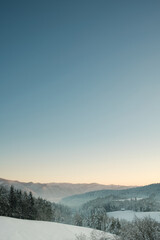Winter mountains landscape, view from a local hill in Ljubljana, Slovenia	