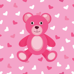 Pink teddy bear on a seamless background with hearts.Valentine's Day.Girly.Y2k pattern.