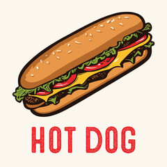 Hand Drawn Hot Dog Engraved Vintage style
