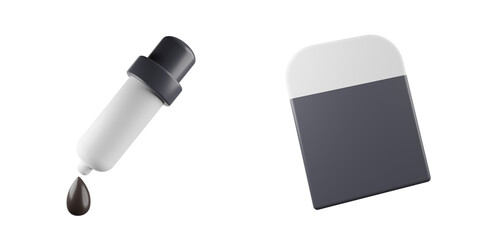 3d dropper picker color, eraser. 3d render icon pack. high quality render
