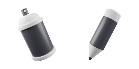 3d spray paint bottle, pencil. 3d render icon pack. high quality render