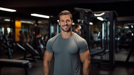 Fototapeta na wymiar muscular man in gym working out. 