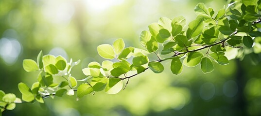 Obraz premium Ethereal nature background with blurred color tones and shining light through lush green leaves