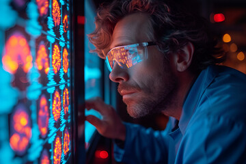 Neuroscientist working on computer hologram of Human Brain , medical concept