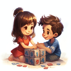 children are playing with number blocks