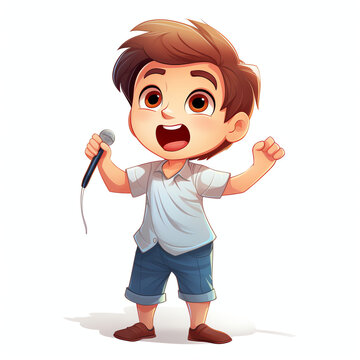 the boy was singing very happy
