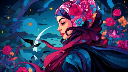 A colorful vibrant digital artwork celebrating women's empowerment 