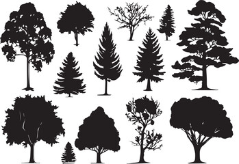 Fototapeta premium Set Trees. Hand drawn vector illustration