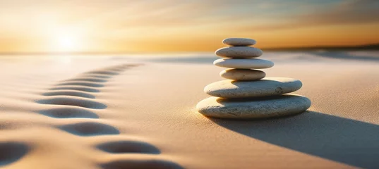 Poster Im Rahmen Zen stones on sand serene and balanced composition of tranquil stones in a zen garden © Aliaksandra