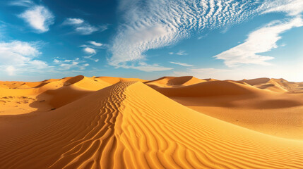 Fototapeta na wymiar The vastness of the desert with the endless panorama of rolling sand dunes