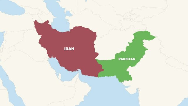 Zoom In To Iran and Pakistan On Blue and White World Map. Animation in 4K Video