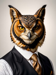 Owl in a business suit, business animals