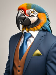 Macaw Parrot in a business suit, business animals