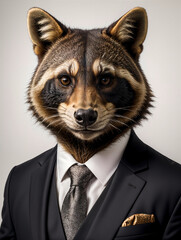 Raccoon in a business suit, business animals