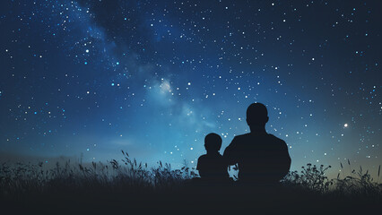 Obraz na płótnie Canvas Stargazing Together: A Father and Son’s Cosmic Journey