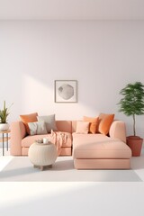 Interior of stylish living room with peach colored sofa