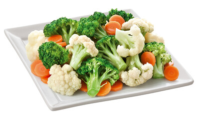 prato com salada de couve-flor, brócolis e cenoura cozida isolado em fundo transparente - mix de...