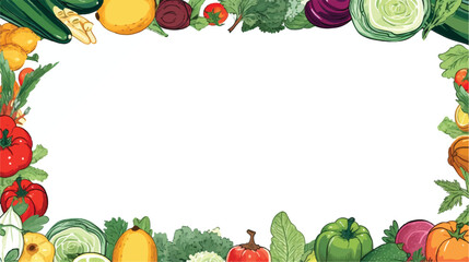 Fresh fruits vegetables vector frame hand drawn cartoon