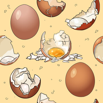 Vector illustration, set of eggs, whole and broken chicken eggs. Blank for designer, logo, icon, label. Isolated on a white background