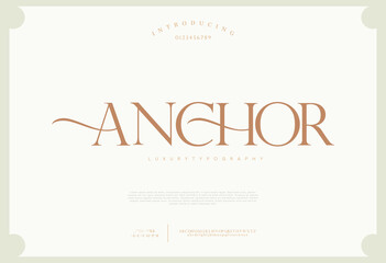 Anchor, luxury alphabet letters font classic elegant modern serif lettering minimal fashion logo typography decoration fonts for branding wedding logos vector illustration
