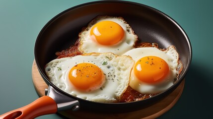 Fried eggs for breakfast. Eggs in a frying pan. Fried eggs on isolated background.