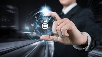 Business sustainability. Life cycle icons in human hands