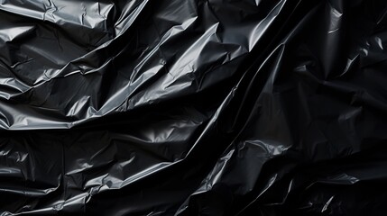 Obraz premium Wrinkled black plastic bag. Black garbage bag texture. Abstract black background.