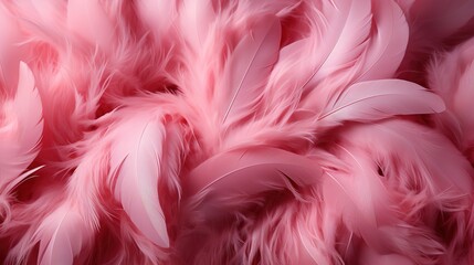 Beautiful colorful background of pink flamingo feathers, exotic tropical bird feather banner.