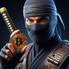 A ninja warrior holding a Bitcoin in his hand4
