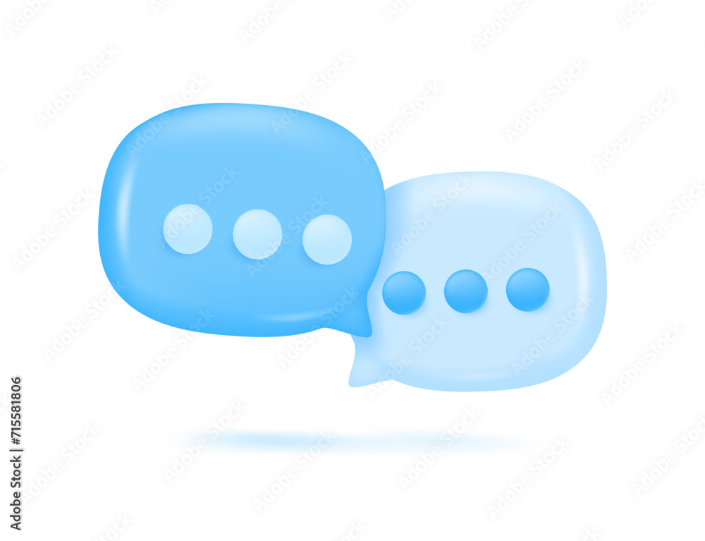 Poster 3d shiny speech bubbles. empty square speech bubbles for conversation messages. 3d vector illustrati
