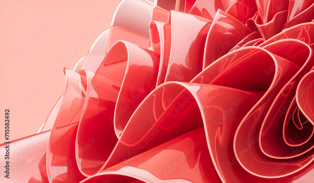 Poster 3d rendering of red abstract layered crystal glass background. futuristic tech background.