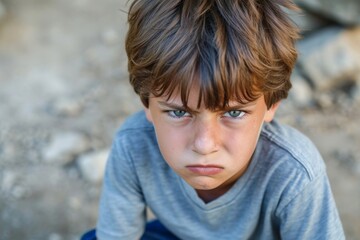 Frustrated young boy overwhelmed by anger and emotions.